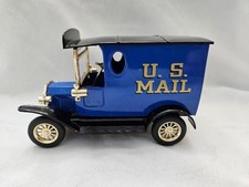 Vintage USPS U.S. Mail Truck Piggy Bank Coin Bank Blue Golden Wheel Die Cast