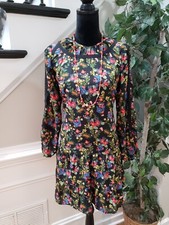 Time & Tru Women's Black Polyester Crew Neck Long Sleeve Knee Length Dress Small