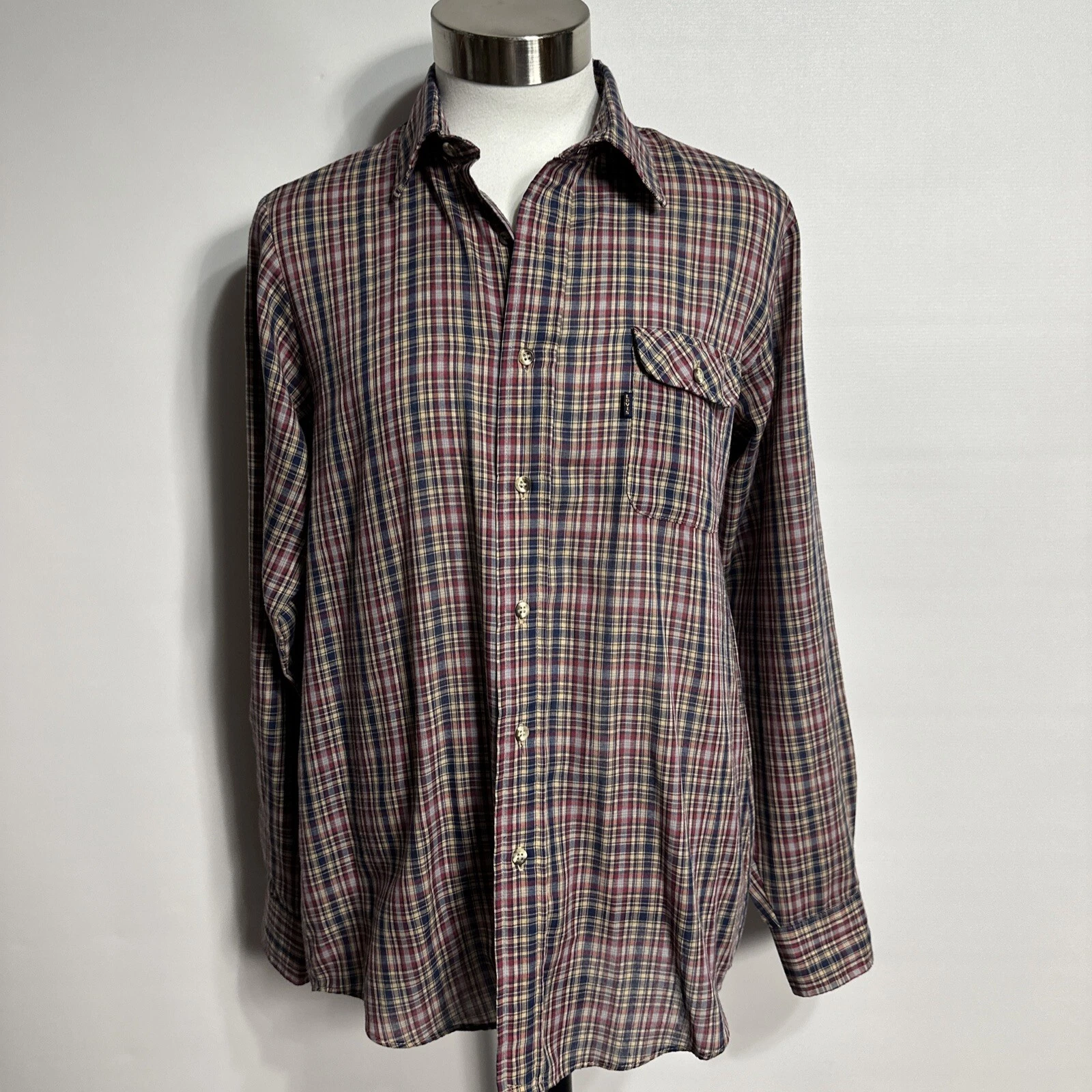 Levis Shirt Mens Large Blue Red Plaid Flannel Button Up Western Rodeo Workwear