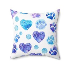 Whimsical Pet Lover Pillow  Cover, Dog Cat Lover Gift, Heart Paw Print Cushion