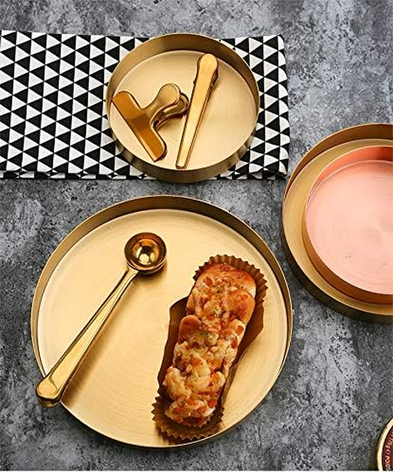Round Gold Tray Stainless Steel Jewelry, Make Up, Candle Plate