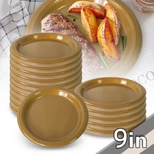 9" Disposable Plastic Plates Heavy Duty Dinner Plates Gold Solid Color BPA FREE