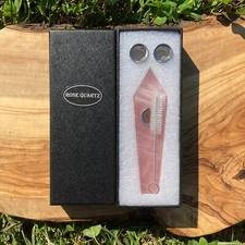 Handmade Rose Quartz Smoking Crystal Pipe Hand Spoon Tobacco Smoke Bowl Gift set