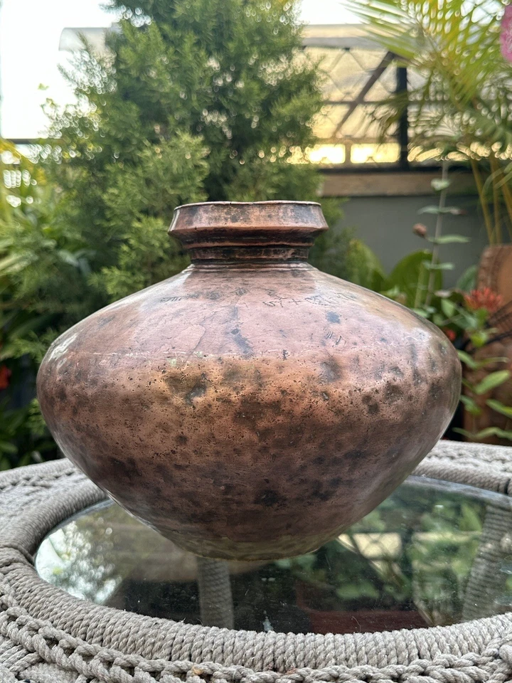 Antigua olla de latón de cobre del período mogol antigua rara de 1700’s Foto 2 de 4