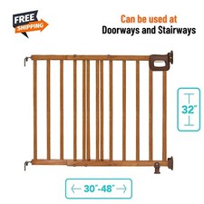 Top of Stairs Extra Tall Hardware Mount Gate Oak Wood Baby Pets Stairways Safe