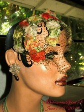 Antique Vintage 1940's Multi Color SILK FLOWERS on Wire with Cage veil HAT