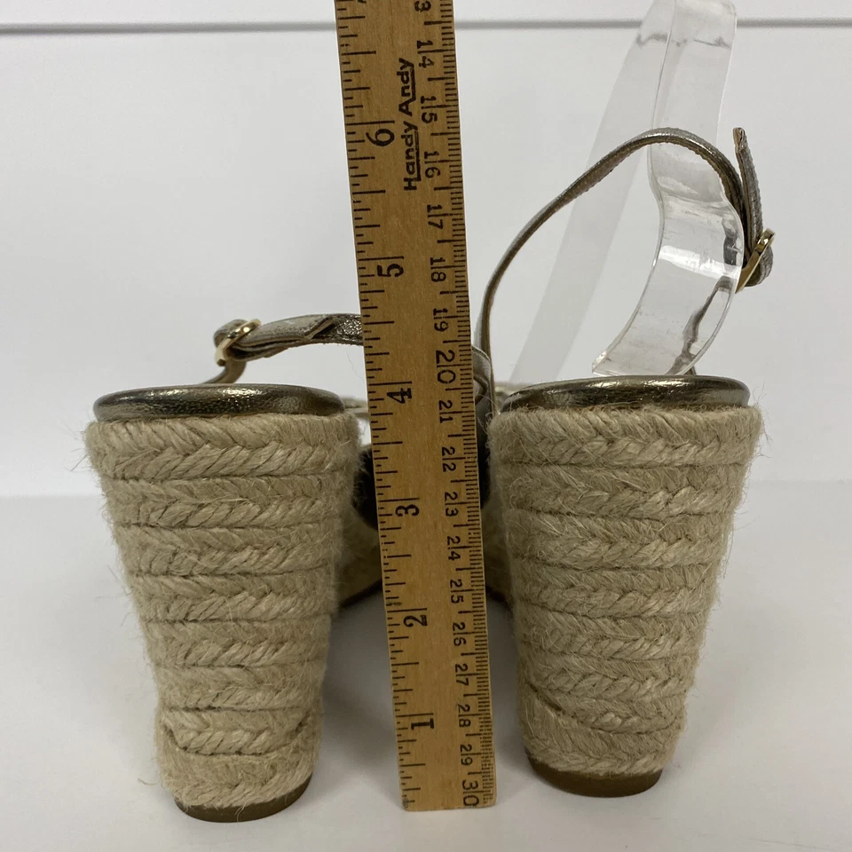 Valentino Garavani Mujer 9/40 Alpargata Cuña Cuero Dorado Arco Punta Abierta Zapato Foto 4 de 4