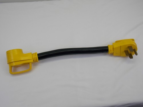 Camco RV Electrical Adapter with Power Grip Handle 30-50-RV, 30A M to 50A F