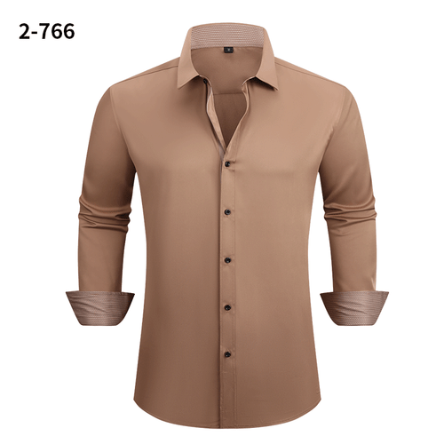 New Men's Elastic Dress Shirts Formal Business Long Sleeves Casual Shirts Tops - Picture 12 of 28