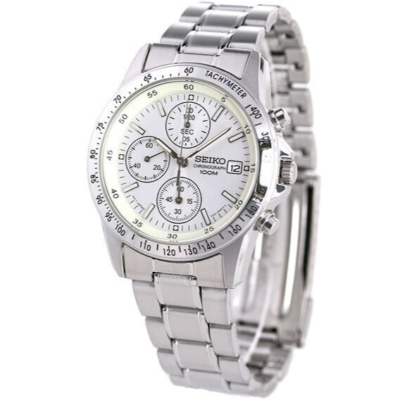 SEIKO Chronograph SND363P1 Stainless Steel Quartz Watch White Dial