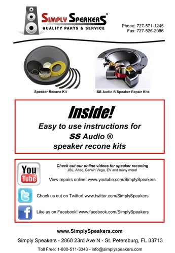 Recone Kit for JBL 4355 2202 12" Woofer SS Audio 8 Ohm Speaker Parts - Picture 2 of 5