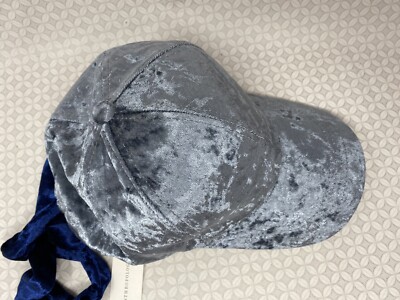 By Anthropologie Velvet Tie-Back Baseball Cap Blue