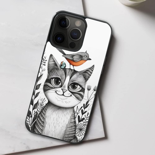 For Google Pixel 6 6A 7 7A 8 Pro happy cat bird on head Aesthetic Cover - 第 17/25 張圖片