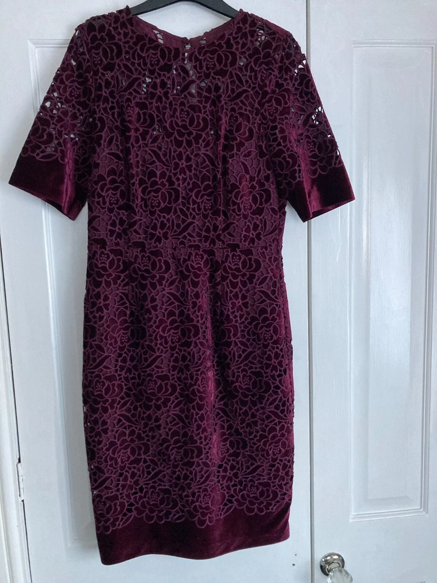 Hobbs Cadence Burgundy Velvet Lace Dress Size 12 BNWT