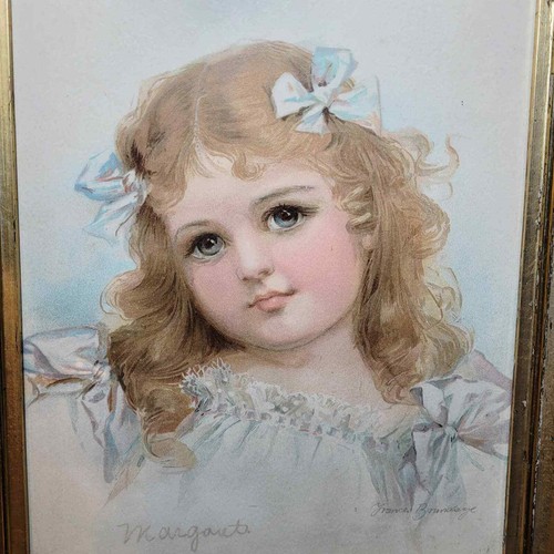1880 Antiguo Victoriano Frances Brundage Estampado Niña en Azul Vestido Marco de Madera - Imagen 2 de 9