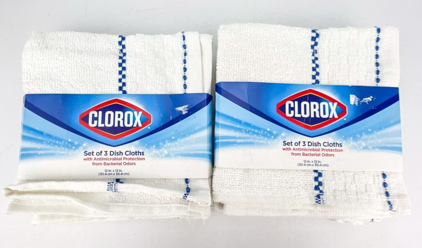 Clorox 12" x 12" Dish Cloths Bleach Safe Blue Stripe Set Of 3 Lot Of 2