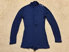 Vintage 60s 70s Ami Mod Gogo Hot Pants Romper Sailor Shorts Mock Neck Navy XS