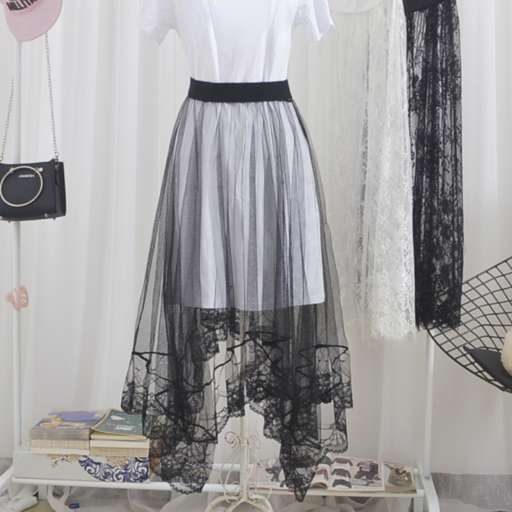 スカート perverze check lace jagged-hem skirt 06501-