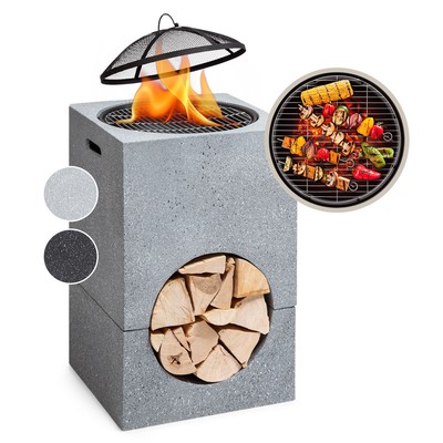 Feuerschale Grill 75 cm Feuerstelle Garten Terrasse Korb Stahl Funkenschutz Grau