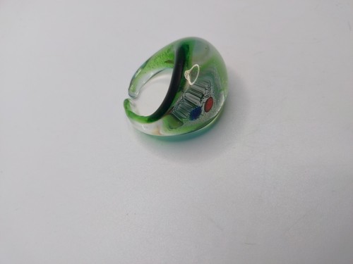 Vintage MCM Murano Style Glass Ring Sz 8 Foil Back Green Red Blue Yellow 1970s - Picture 11 of 12