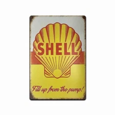 Shell Vintage Looking Gas Oil Sign Station Garage Shop Retro Rustic Tin Sign