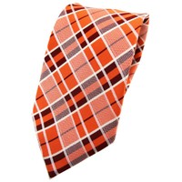 Tigertie Seidenkrawatte Orange Rotorange Silber Kariert - Krawatte Seide Tie