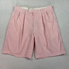 Peter Millar Shorts Men's 35 (33x9) Striped Seersucker Pleated Pockets Golf