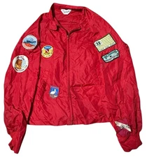 Vintage 70s Scuba Diver Patch Red Nylon Jacket Swingster L / XL (14 Patches!)