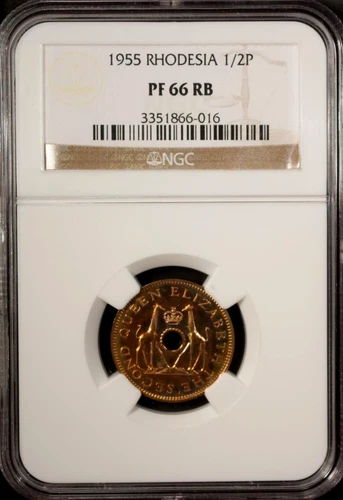Rhodesia & Nyasaland 1/2 Penny 1955  NGC PF 66 RB UNC Bronze Elizabeth II