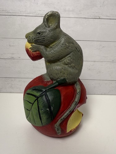 Vintage Mouse Eating Apple Cast Iron Door Stop