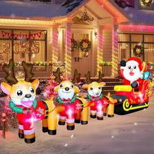 9.8FT Inflatable Santa Sleigh with 3 Reindeer LED Lights for Christmas Yard