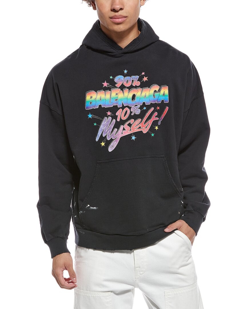 Balenciaga Distressed Graphic Hoodie Mens Black 1 76990₽