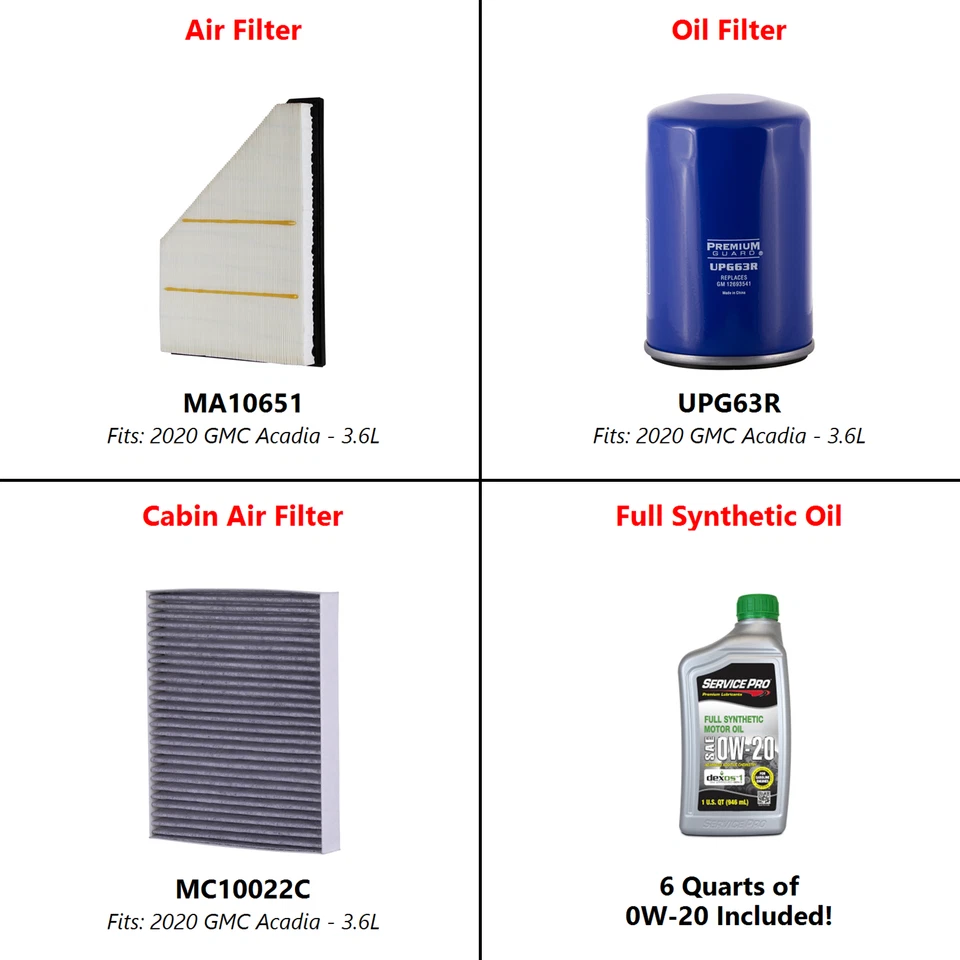 2020 GMC Acadia 3.6L Complete Air, Oil & Cabin Filter Kit (0W-20) - Image 2 of 4