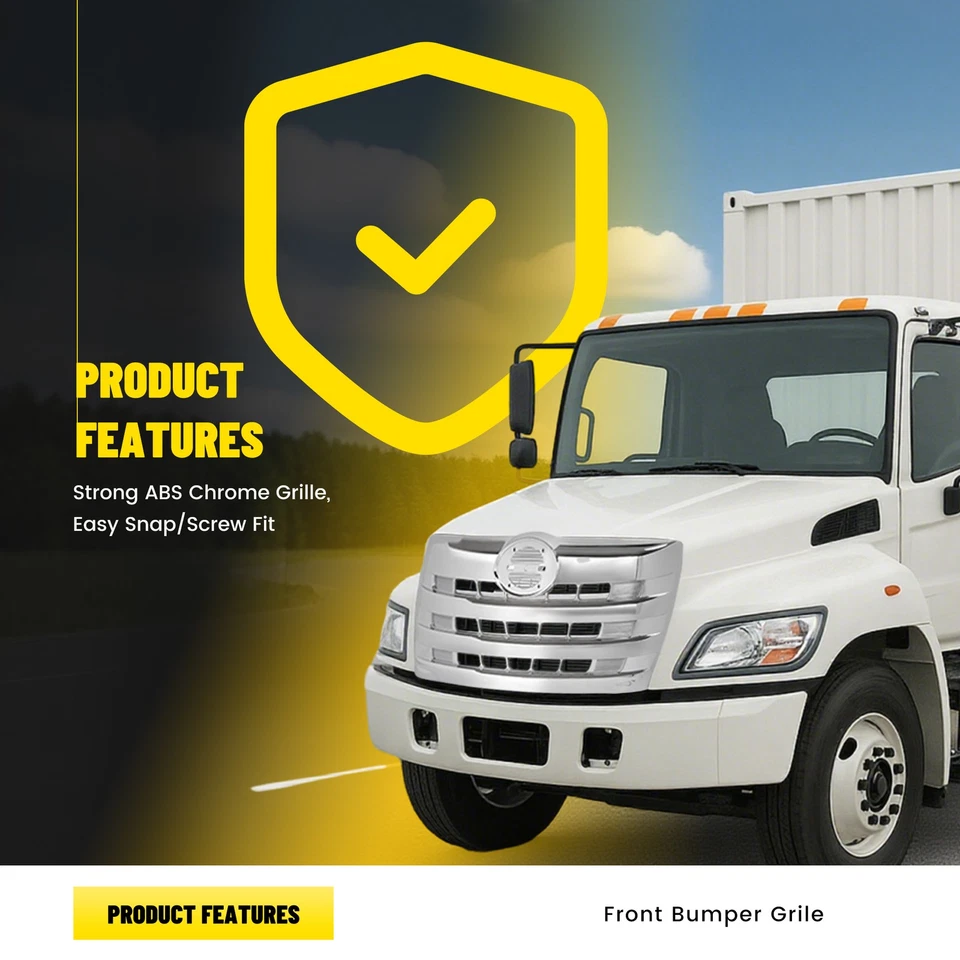 For Hino 238 258 268 338 2011-2018 Chrome Front Upper Grille ABS For 2062665632 - Image 3 of 4