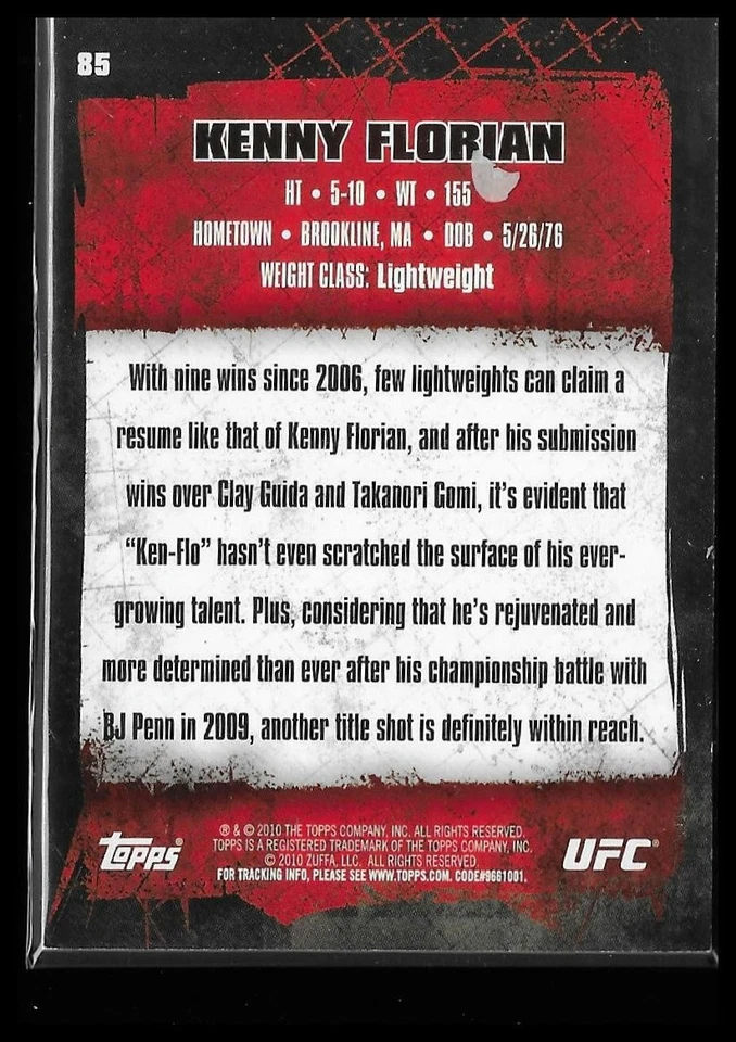 2010 Topps UFC #85 Kenny Florian Gold - Image 2 of 2