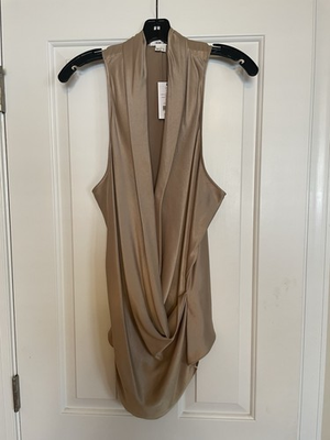 #ad Helmet Lang Sleeveless Satin Camel Top Size L Women#x27;s $125.00