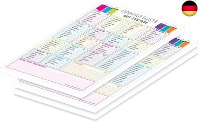 PRICARO Einkaufsliste System, Taschen, magnetisch, bunt, A5, 50 Blatt, 3 Stück