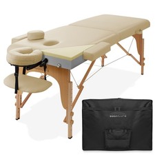 OPEN BOX - Professional Memory Foam Massage Table w/ Carrying Case - Cream