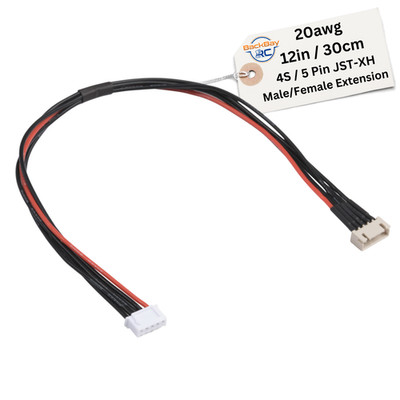 4S JST-XH Balance Tap Extension Adapter - 30CM 20awg Heavy Duty Red / Black Wire