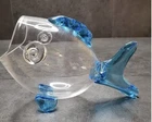 MCM Hand Blown Art Glass Fish Clear & Blue Blenko Style Vase Bowl Terrarium