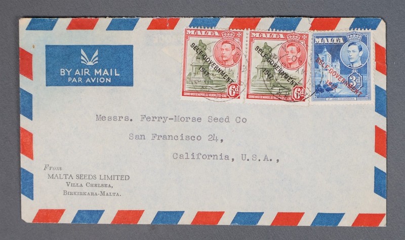 MayfairStamps Malta 1947 Overprint Self Government to San Francisco CA Air Mail