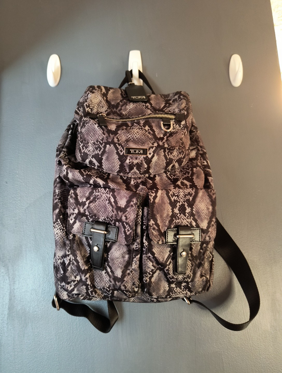 Tumi Nylon Backpack Python Print Travel Bag Black/Gray