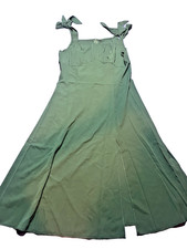 Green Sleeveless Dress Size L Leg Slit Tie Shoulder Strap Back Zip Formal Gown
