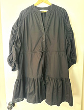 ASTR The Label Black Mini Shirt Dress V-Neck Ruffle Puff Sleeve, Size M