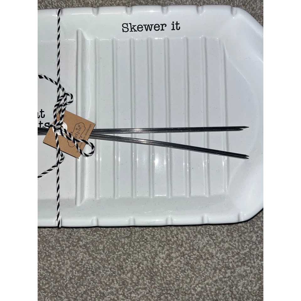 Juego de platos Mud Pie Kabob carne sudores pincho cerámica blanco Foto 3 de 4