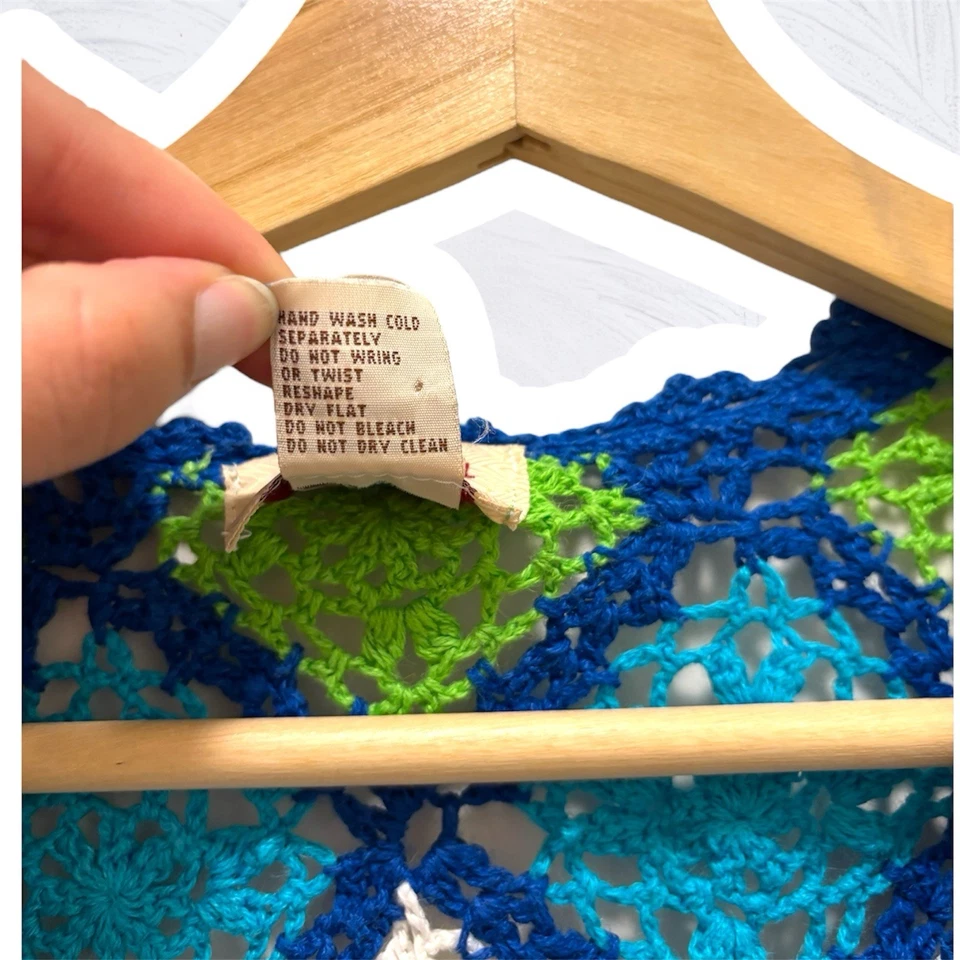 Fiorlini International Verde y Azul Crochet Cárdigan Suéter Talla L Foto 4 de 4