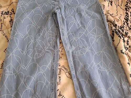 NWT Justice Girls Size 12 Hearts And Peace Signs Jeans - Picture 7 of 13