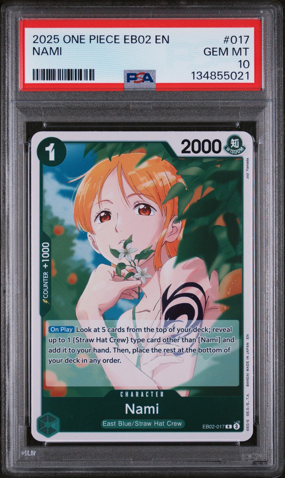 PSA 10 2025 One Piece Eb02 Extra Booster Anime 25th Collection #017 Nami GEM MT