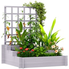 Outsunny 3 Tier Wooden Garden Planters with Trellis for Vine Climbing Plants