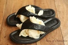 Gucci GG Monogram Black Rubber Leather Sandals Sliders Flip Flops Men UK 7 US 8